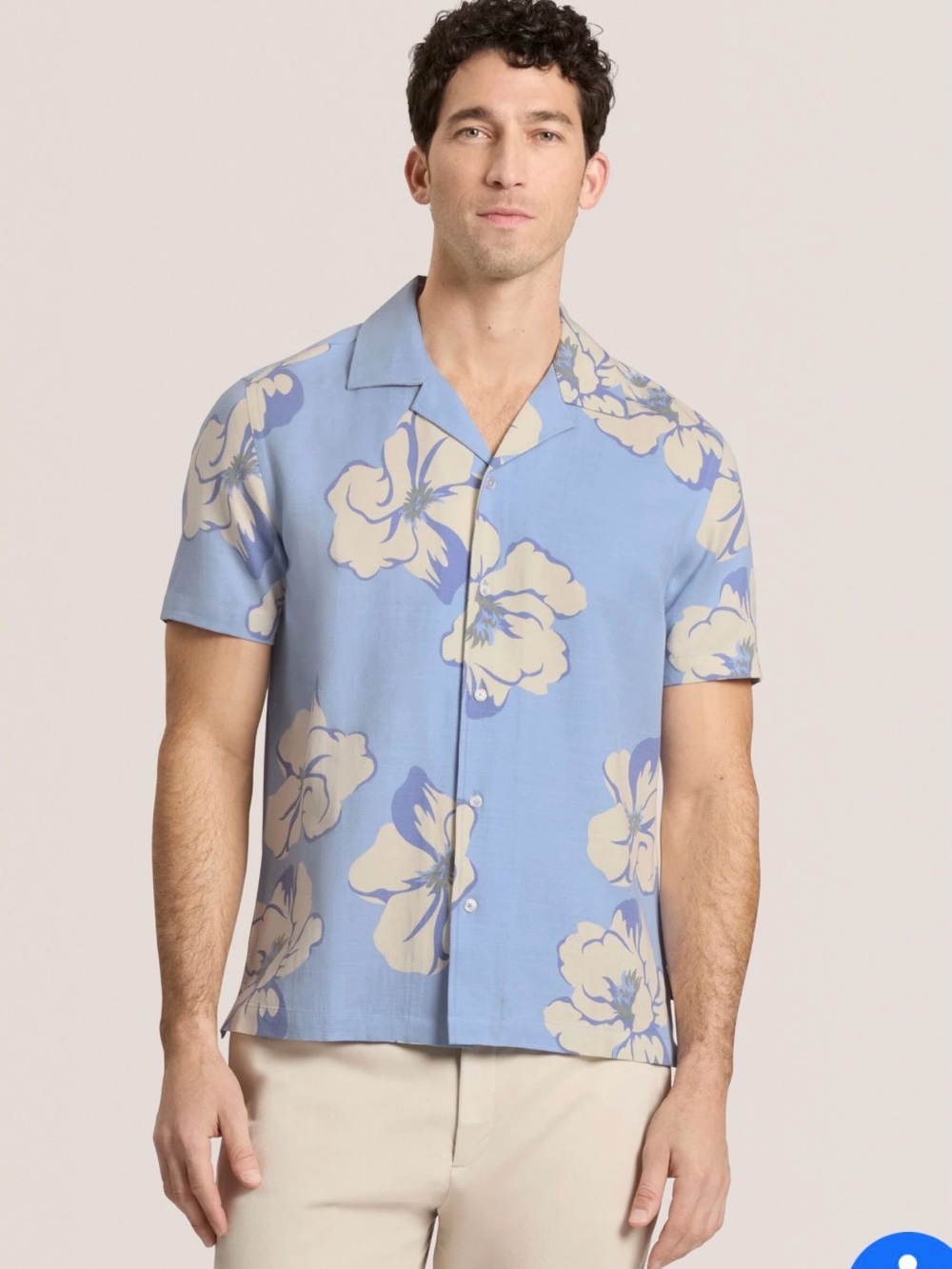 Ted Baker Light Blue and Cream Floral Camp Shirt XL